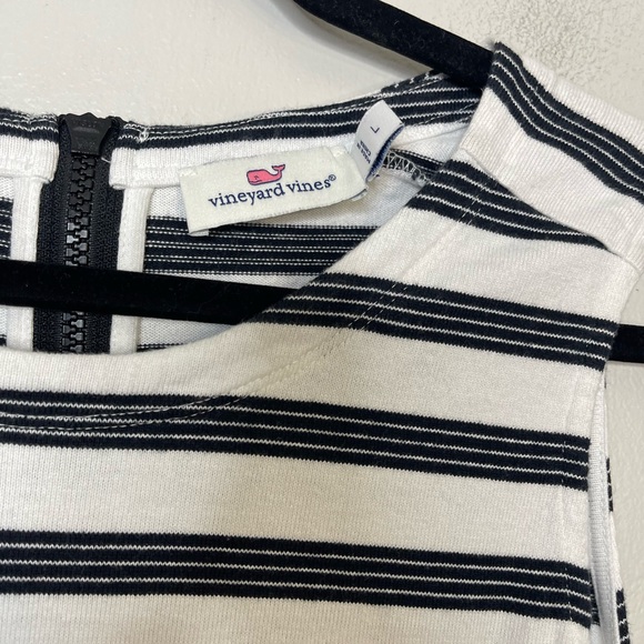Vineyard Vines Black White Striped Cotton Terry Knit Sleeveless Dress L Coastal - Picture 5 of 12